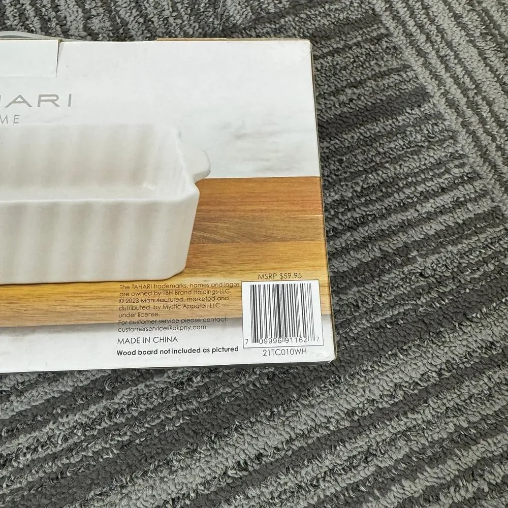 Tahari Home Ceramic Casserole Dish – 10.5” x 5.3” x 2.17” – White Stoneware